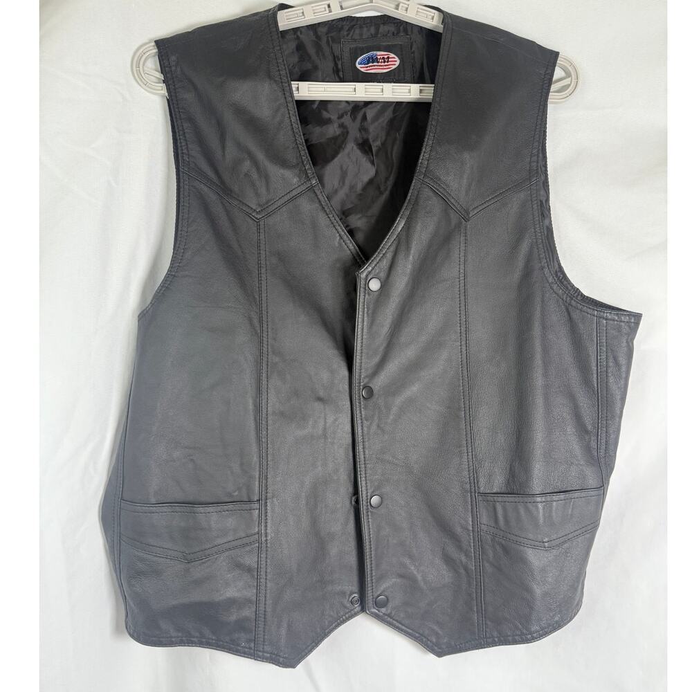 Vintage Vietnam Veteran Leather Motorcycle Vest Men’s 3XL Black Biker Vest